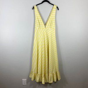 Line + Dot Women Yellow Stripe Ali Ruffle Dress Lg